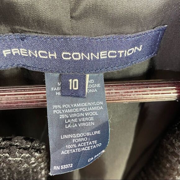 French Connection Woven Monochrome Checker Toggle Puff Sleeve Swing Coat Size 10 - Picture 12 of 12